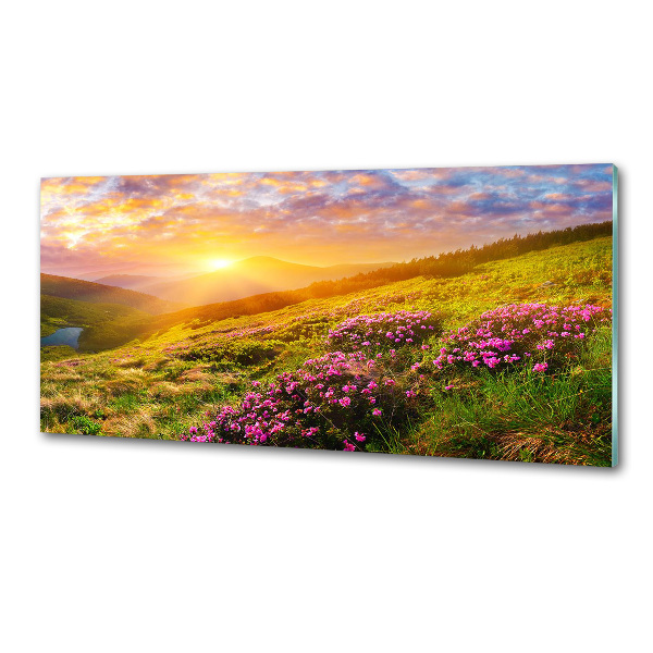 Spatscherm keuken Zonsondergang boven de bergen