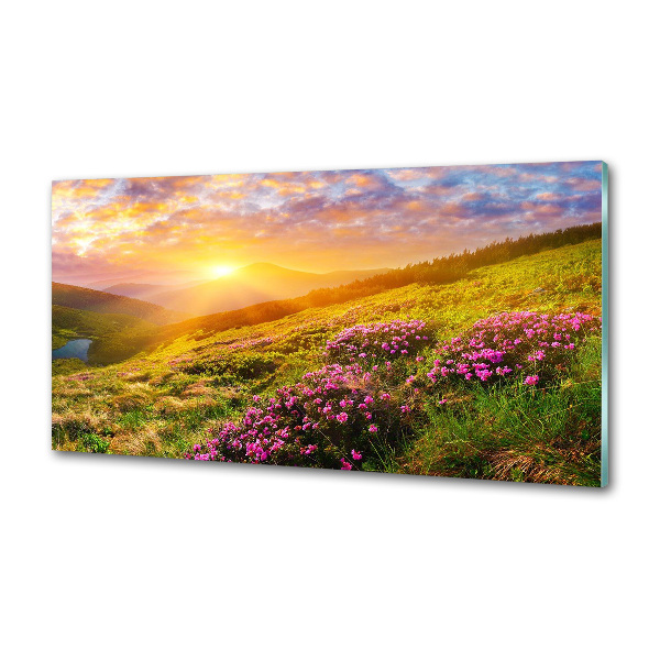 Spatscherm keuken Zonsondergang boven de bergen