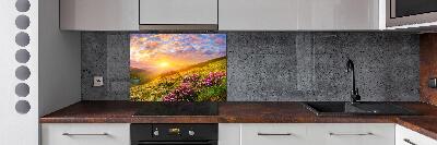 Spatscherm keuken Zonsondergang boven de bergen