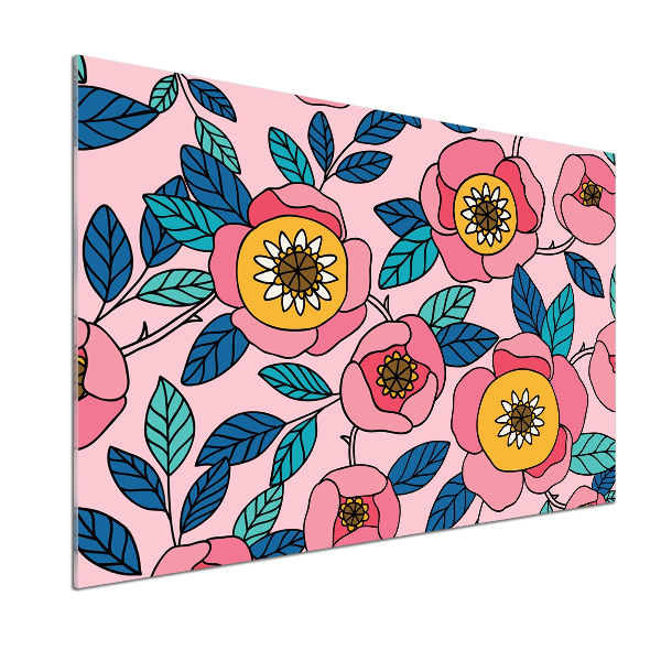 Glazen achterwand keuken Roze bloemen