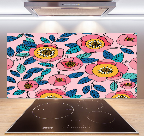 Glazen achterwand keuken Roze bloemen