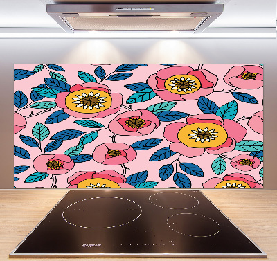 Glazen achterwand keuken Roze bloemen