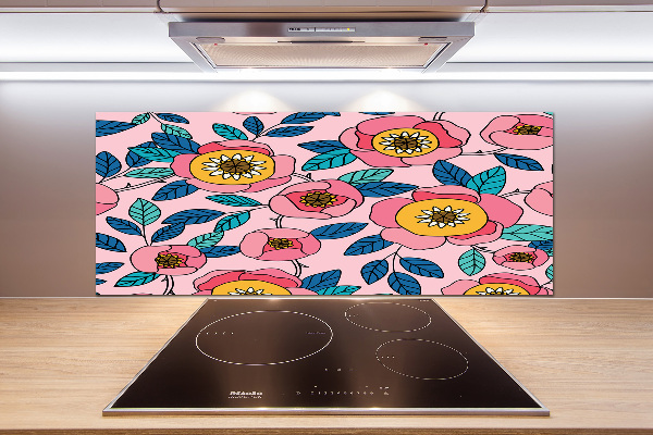 Glazen achterwand keuken Roze bloemen