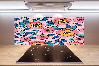 Glazen achterwand keuken Roze bloemen