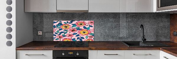 Glazen achterwand keuken Roze bloemen