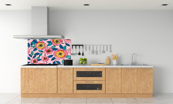 Glazen achterwand keuken Roze bloemen