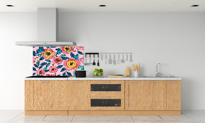 Glazen achterwand keuken Roze bloemen