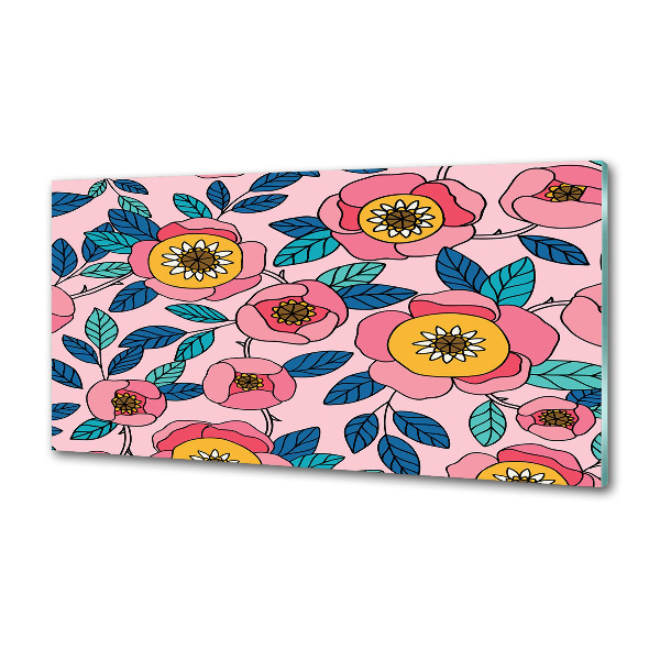Glazen achterwand keuken Roze bloemen