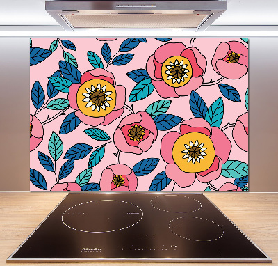 Glazen achterwand keuken Roze bloemen