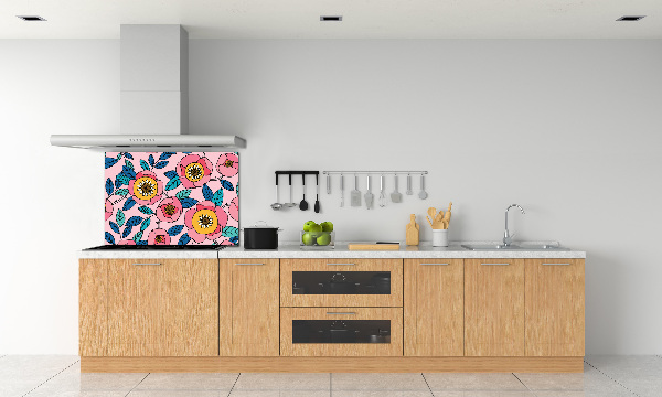 Glazen achterwand keuken Roze bloemen