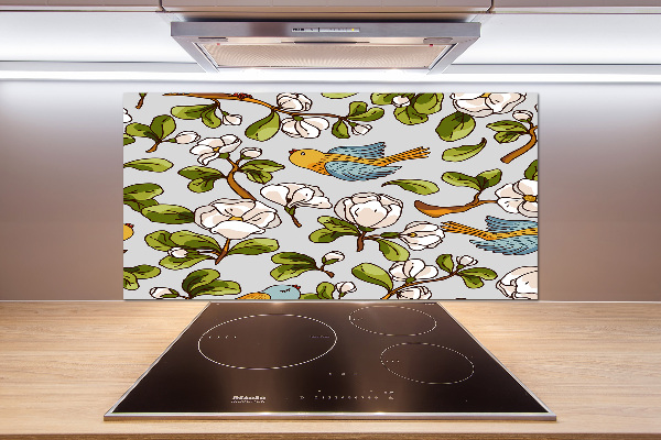 Spatscherm keuken Bloemen en vogels