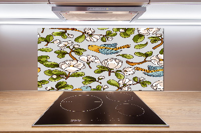 Spatscherm keuken Bloemen en vogels