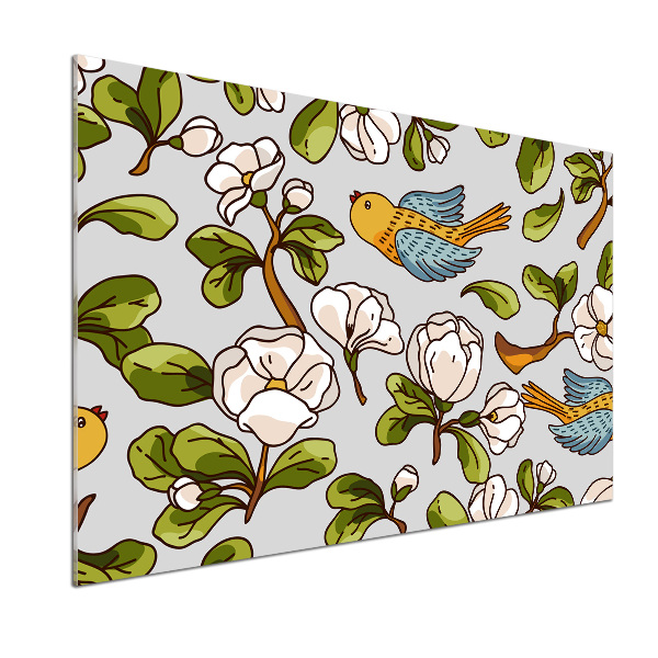 Spatscherm keuken Bloemen en vogels