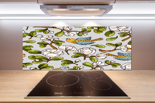 Spatscherm keuken Bloemen en vogels