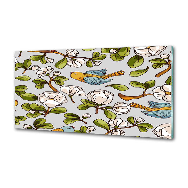 Spatscherm keuken Bloemen en vogels