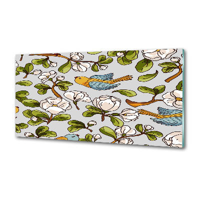 Spatscherm keuken Bloemen en vogels