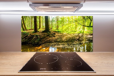 Spatscherm keuken Zonnestralen in het bos