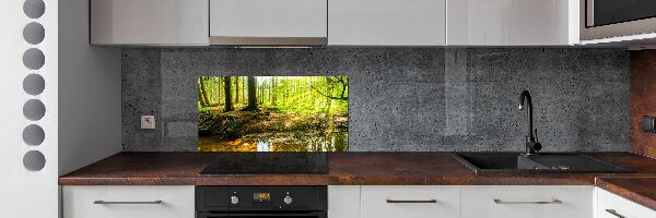 Spatscherm keuken Zonnestralen in het bos