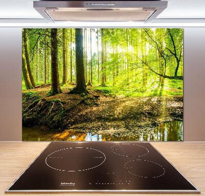 Spatscherm keuken Zonnestralen in het bos