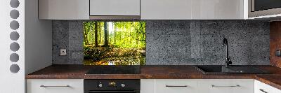 Spatscherm keuken Zonnestralen in het bos