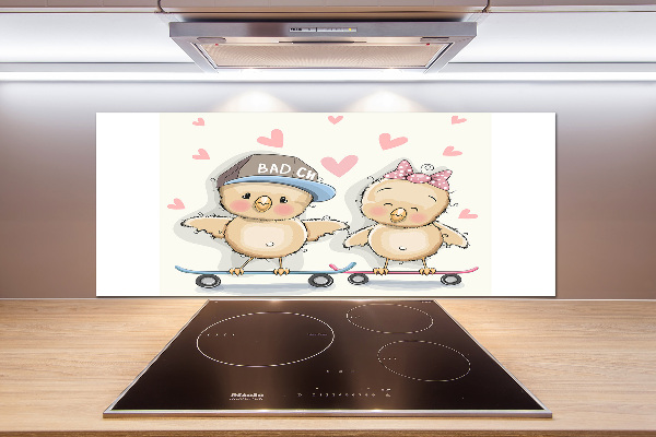 Spatscherm keuken Vogels op een skateboard