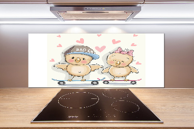 Spatscherm keuken Vogels op een skateboard