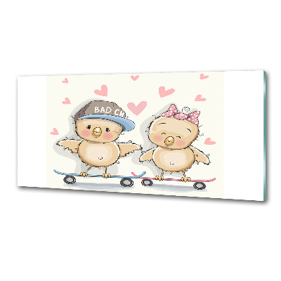 Spatscherm keuken Vogels op een skateboard