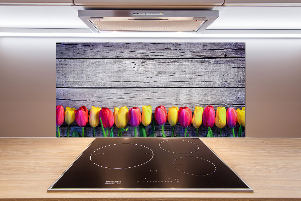 Spatplaat keuken Tulpen op hout