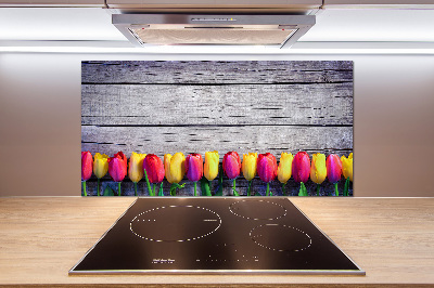 Spatplaat keuken Tulpen op hout