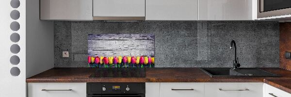 Spatplaat keuken Tulpen op hout