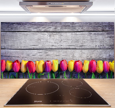 Spatplaat keuken Tulpen op hout