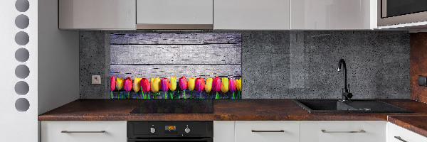 Spatplaat keuken Tulpen op hout
