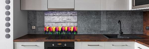 Spatplaat keuken Tulpen op hout