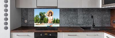 Panel lacobel Kobieta nad basenem