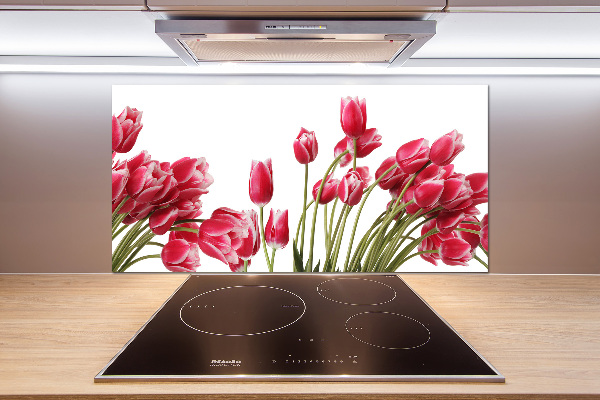 Glazen achterwand keuken Rode tulpen