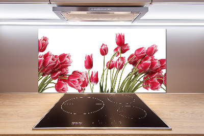 Glazen achterwand keuken Rode tulpen