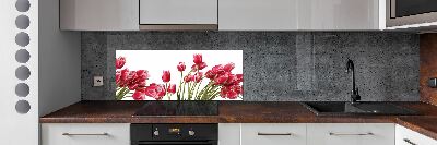 Glazen achterwand keuken Rode tulpen