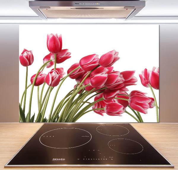 Glazen achterwand keuken Rode tulpen