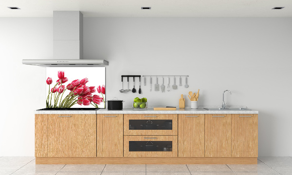Glazen achterwand keuken Rode tulpen