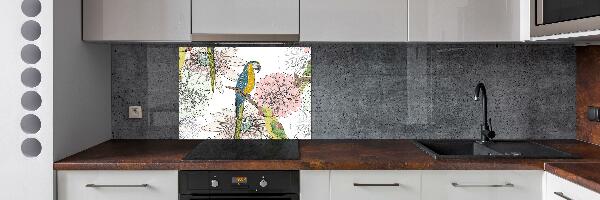 Panel do kuchni Papugi i kwiaty