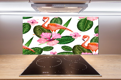 Glazen achterwand keuken Flamingo's en planten