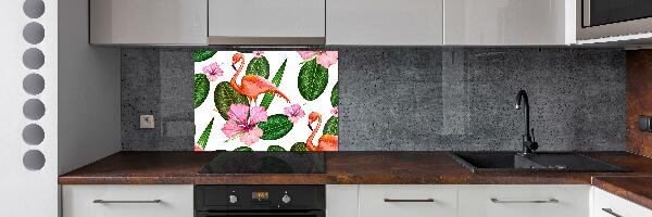 Glazen achterwand keuken Flamingo's en planten