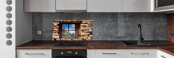 Spatplaat keuken De winter buiten het raam.