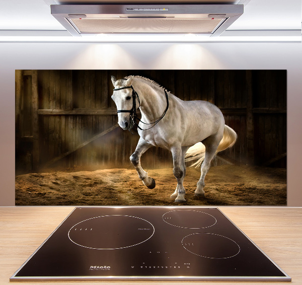 Spatplaat keuken Wit paard in de stal