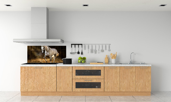 Spatplaat keuken Wit paard in de stal