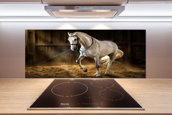 Spatplaat keuken Wit paard in de stal