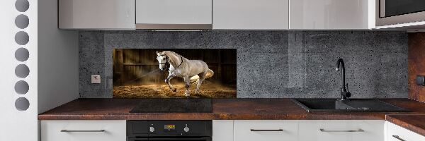 Spatplaat keuken Wit paard in de stal