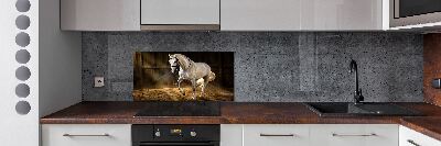 Spatplaat keuken Wit paard in de stal