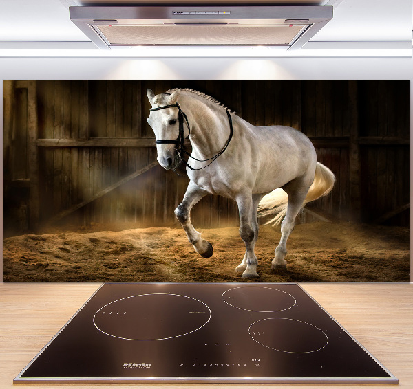 Spatplaat keuken Wit paard in de stal