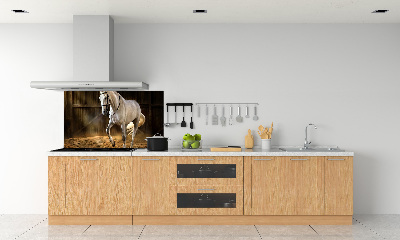 Spatplaat keuken Wit paard in de stal